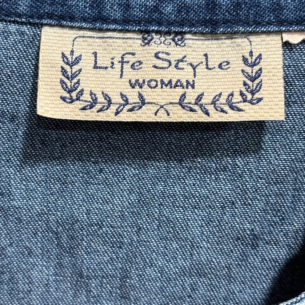 Women's Denim Open Front Jacket, Pearl and Rhinestone Embellishments - Picture 4 of 8